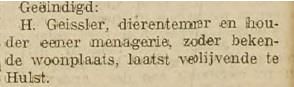 Annonce in het Haarlems Dagblad van 27 januari 1907 - Herman Geissler